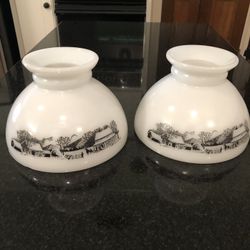 MILK GLASS CURRIER and IVES VINTAGE SHADES 