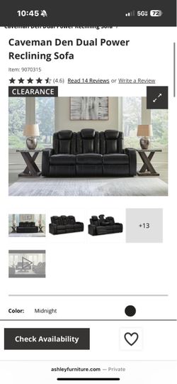 ASHLEY FURNITURE - THEATER ‘CAVEMAN DEN’ RECLINER/COUCHES! ELECTRIC/ USB CHARGER!! VERY COMFY AND IN GREAT CONDITION!!
