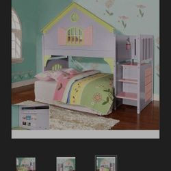 Dollhouse Loft Bed Girl Kids Room With Storage And Stairs
