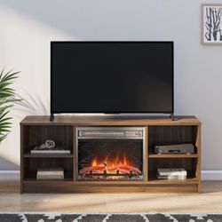 Mainstays Fireplace TV Stand, for TVs up to 55", Walnut 
