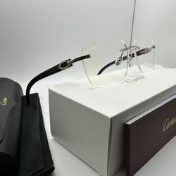 Cartier Big C Platinum/Clear Black Buffalo Horn Buffs Glasses