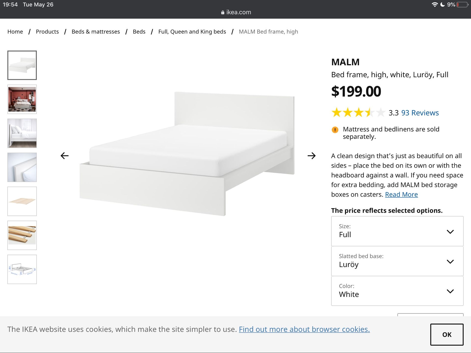 Ikea full size bed with mattress and bedlined