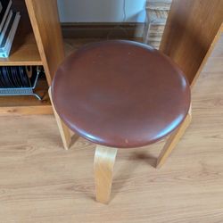 Vintage Mid Century Modern Danish Brown Leather Top Bentwood Stool