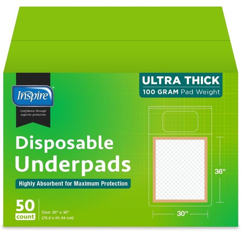 Inspire Super and Ultra Absorbent Disposable Bed Pads (30" X 36" Pack of 50)