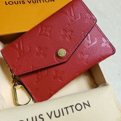 Red Monogram Empreinte Leather Key Pouch Card Holder Wallet