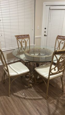 Roman Pedestal Round Glass Top Dining Table with 4 Chairs