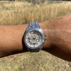 Iced Out Women Men’s Hiphop Cz  Watch Red Emeralds Dial