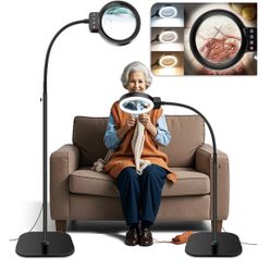 Lupa de piso grande 30 x 10 veces con luz y soporte, lámpara de aumento de suelo de cuello de cisne flexible de 72 LED, lupas iluminadas 2 en 1 para t