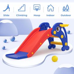 Toddler Slide for Indoor Outdoor Playset Plastic Slides for Kids Backyard Climber Basketball