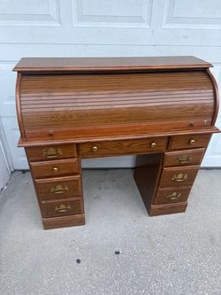 Wood Roll Top Desk with Drawers