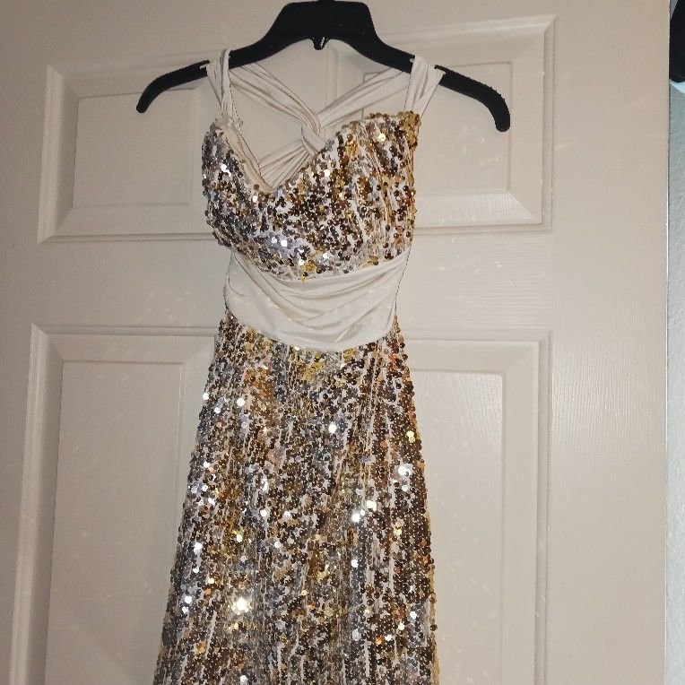 Shiny Dress  Sequins Gold And White Sz Small