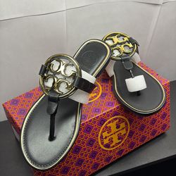 Black & Gold Tory Burch Sandals