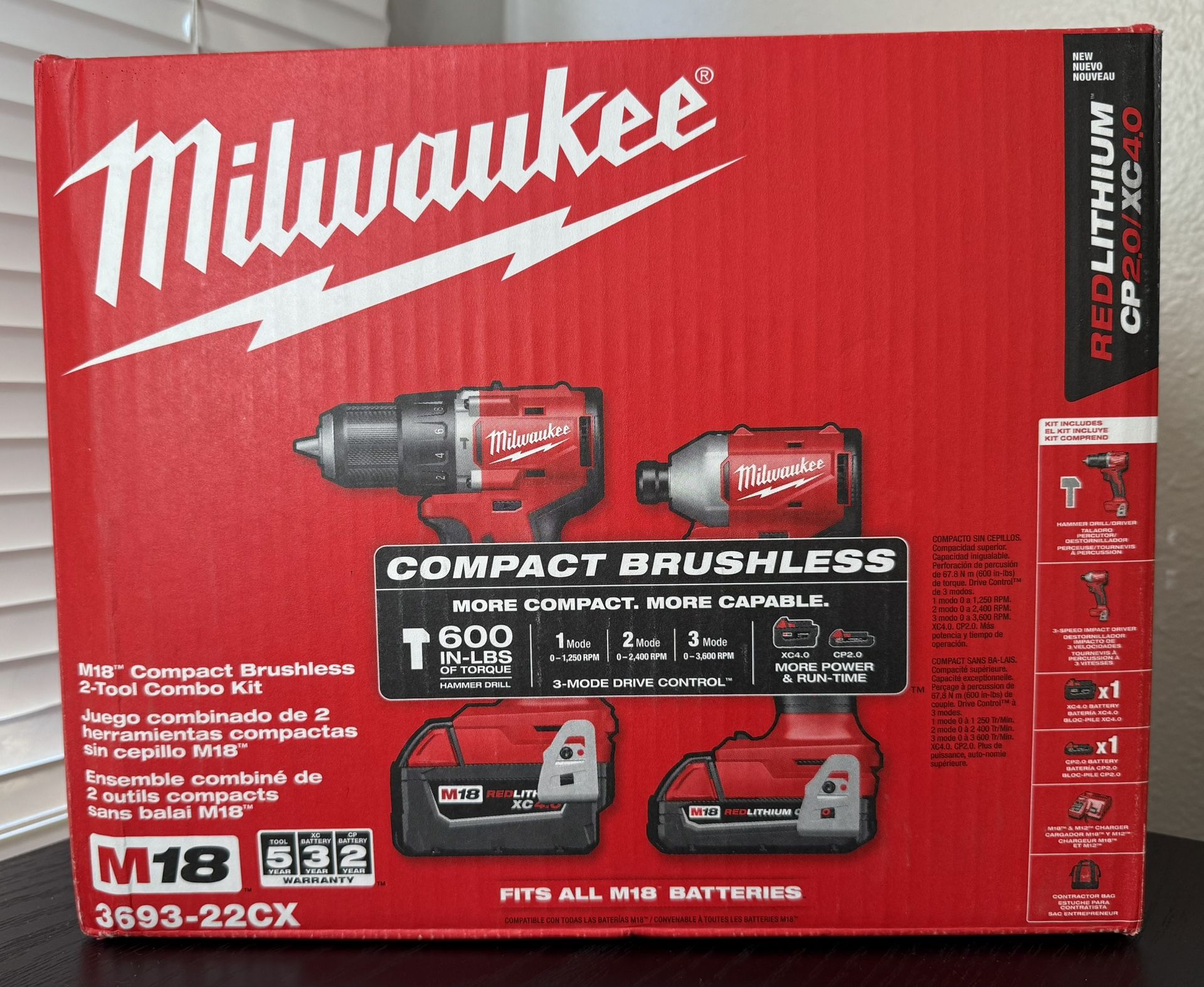 M18 18-Volt Lithium-lon Brushless Cordless Compact Hammer Drill/Impact Combo Kit (2-Tool) with (2) Batteries, Bag