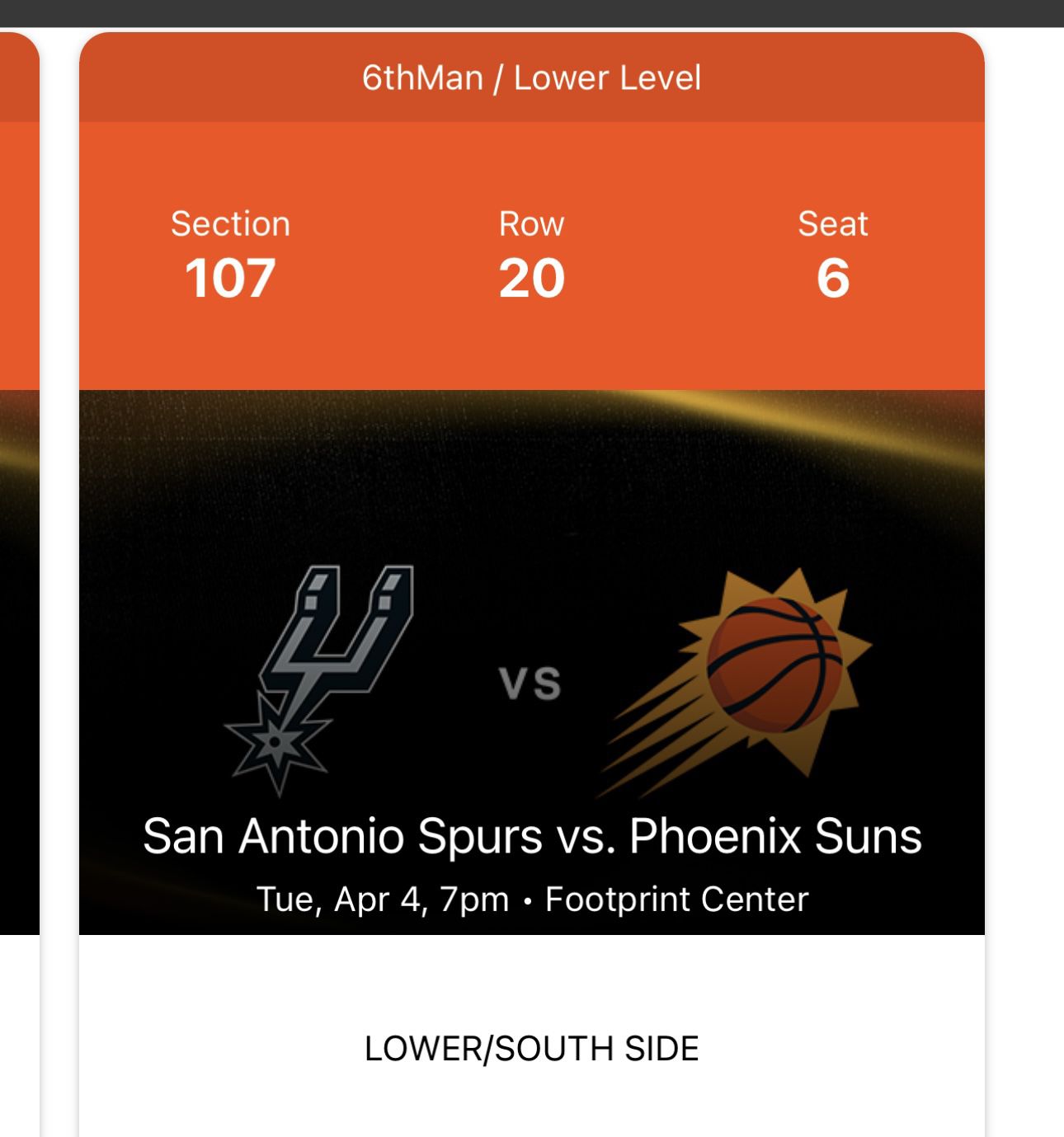 Suns VS San Antonio Spurs Lower Level $150 PerTicket 
