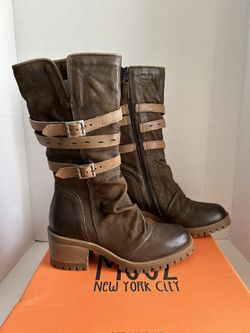 Miz Mooz Leather Buckled Mid Boots - Meara Womens Sz 38 US 7.5