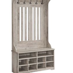 Entryway Furniture, Coat Rack with Shoe Bench, Hallway Storage, Shoe Organizer, 5 Triple Hooks, Space-Saving, for Entryway, Hallway, Adjustable Shelve