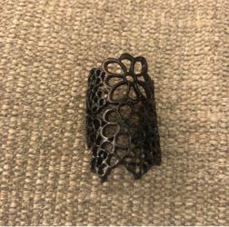 Black Lace Hollow Flower Adjustable Statement Ring Size 8