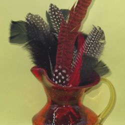vintage 4.75" Miniature Pitcher is a hand-crafted piece of Amberina Crackle Glass