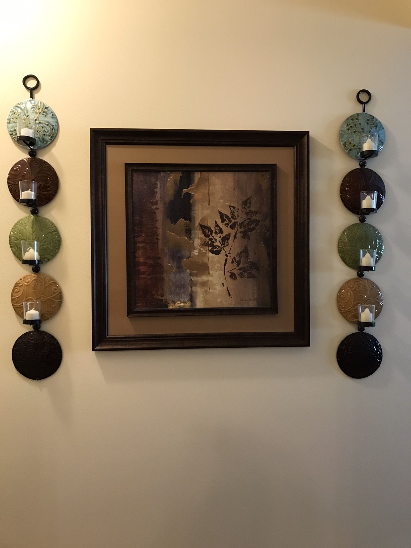 Picture , W/ Metal  Wall Art, Metal Plates Candle Holders