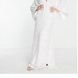ASOS DESIGN Ciara sequin kimono sleeve wedding dress in ivory
