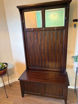 Dark Wood Hall Tree with Storage Bench
