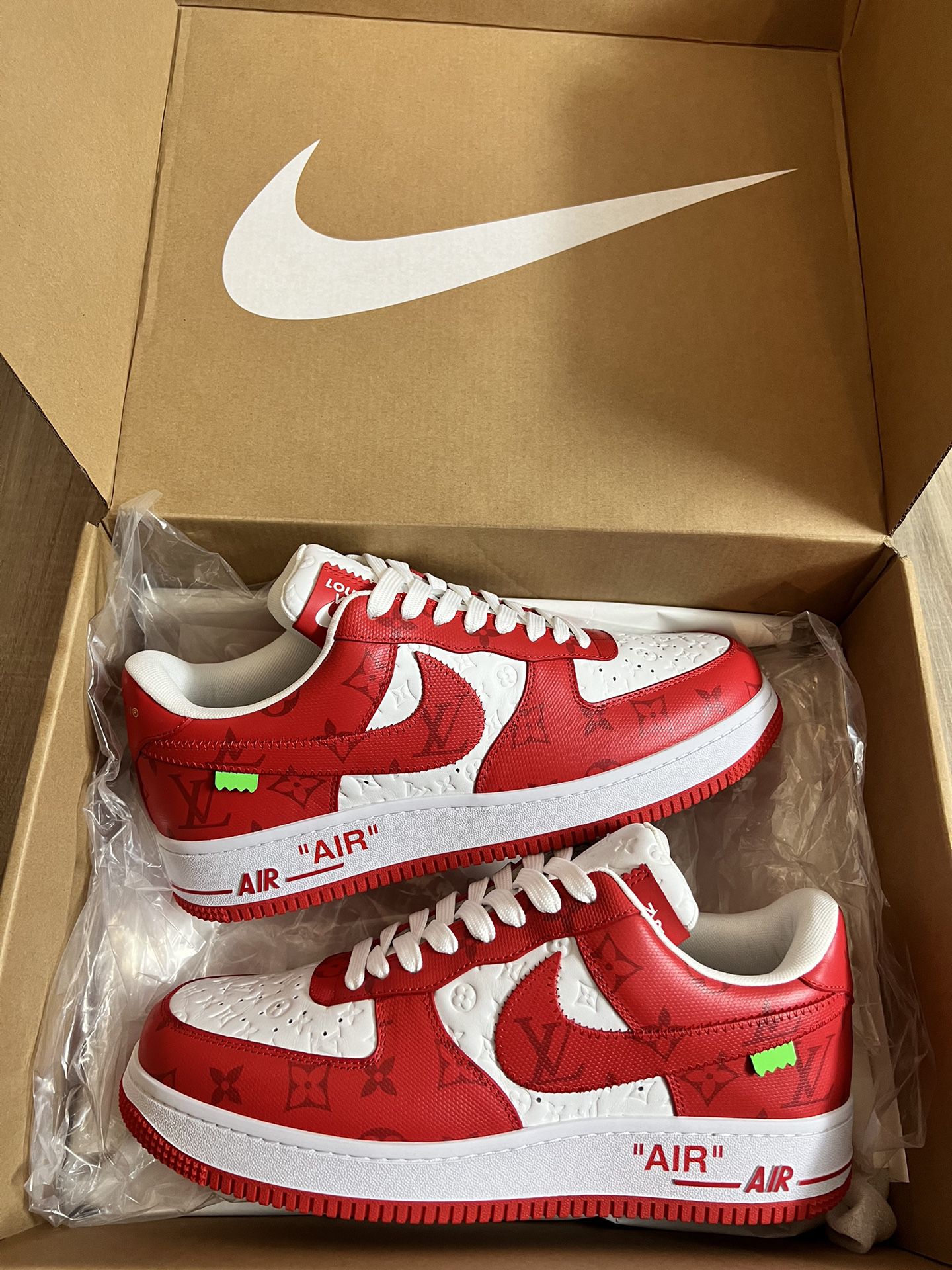 BRAND NEW LOUIS VUITTON NIKE AF1 by Virgil Abloh White Red SIZE 9