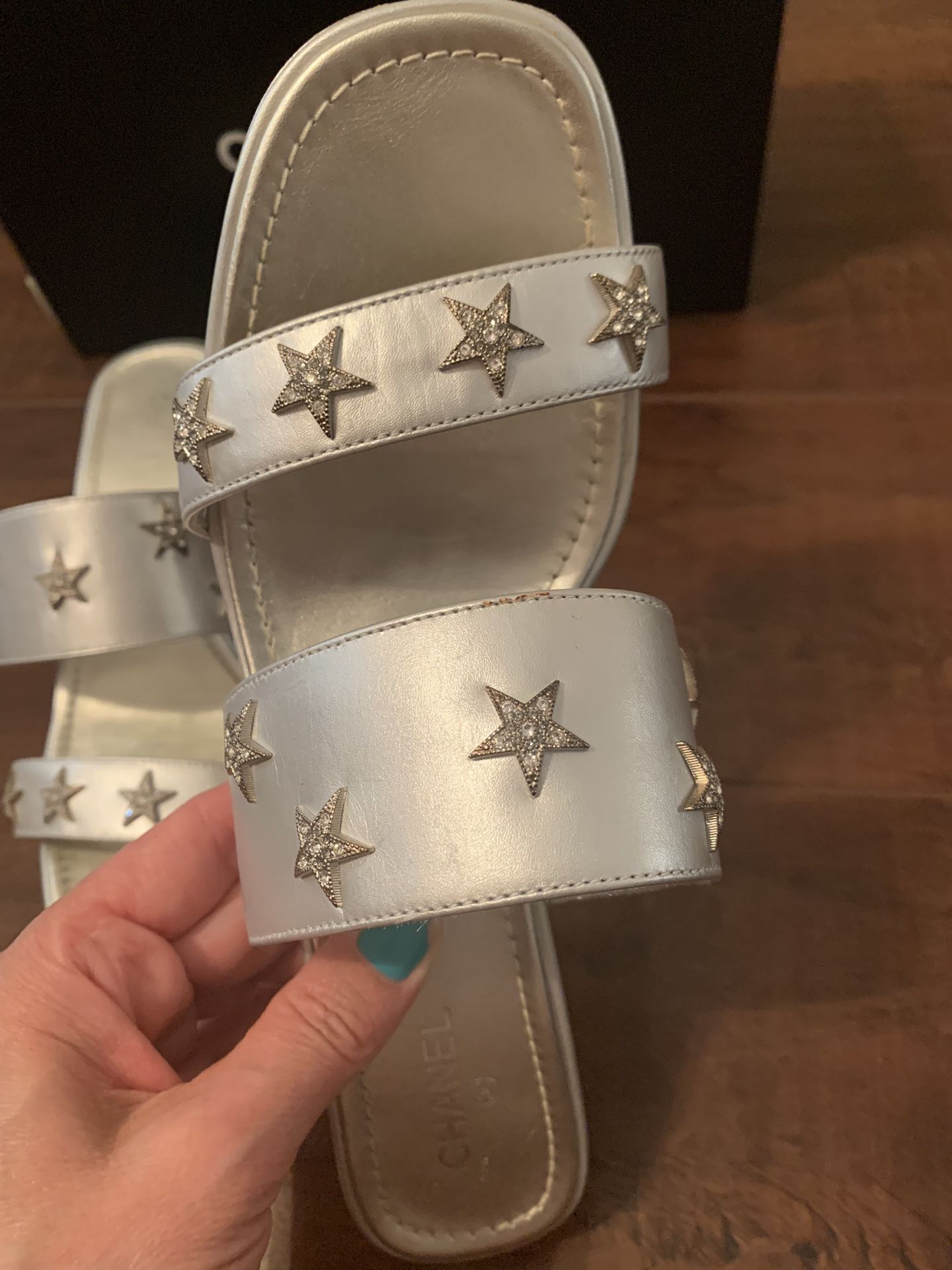 chanel silver mules 7