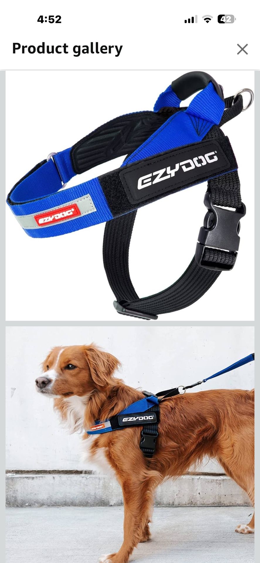 EzyDog Express Dog Harness - Adjustable Dog Harness for Large, Medium, and Small Dogs with Padded Ergonomic Anti-Chafing Design, Grip Handle, & Easy S