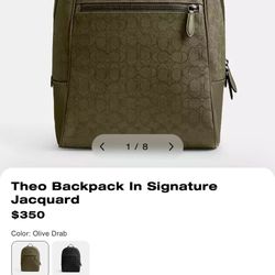 New Coach Theo Backpack Green Jacquard Back Pack Bag