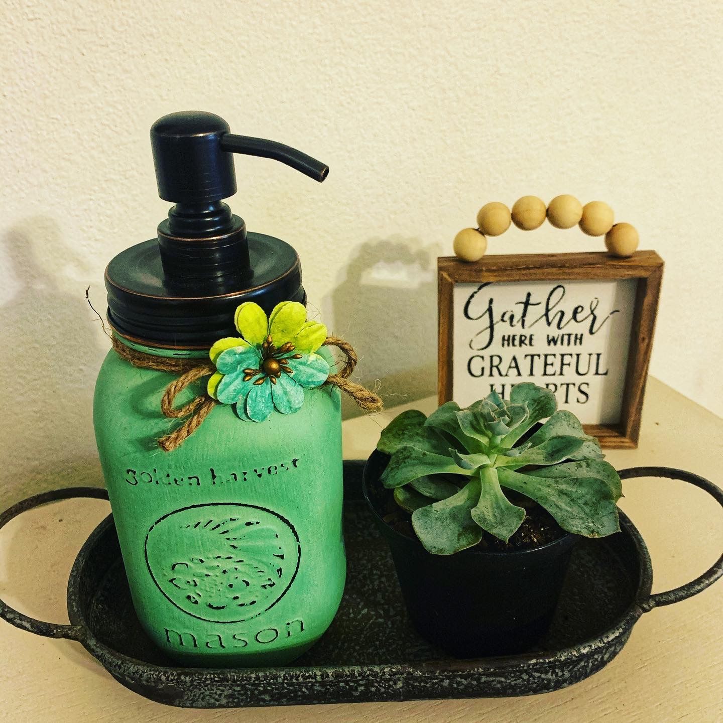 Vintage collectible MJ with Dispenser lid and Succulent natural plant