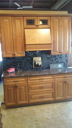 Cinnamon maple kitchen cabinet display