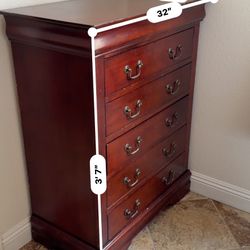 Dark Wood 5-Drawer Dresser Chest 3'7" Tall