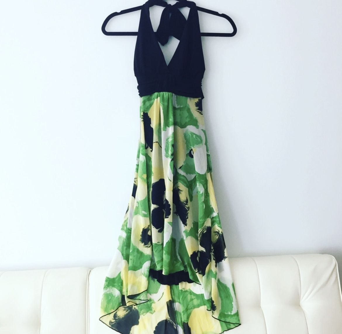 Green yellow floral halter dress