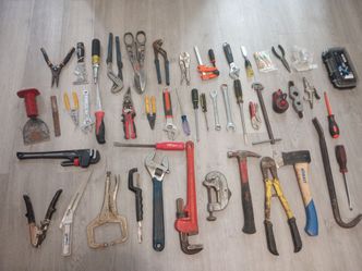 Miscellaneous hand tools, hardware, and toolbox