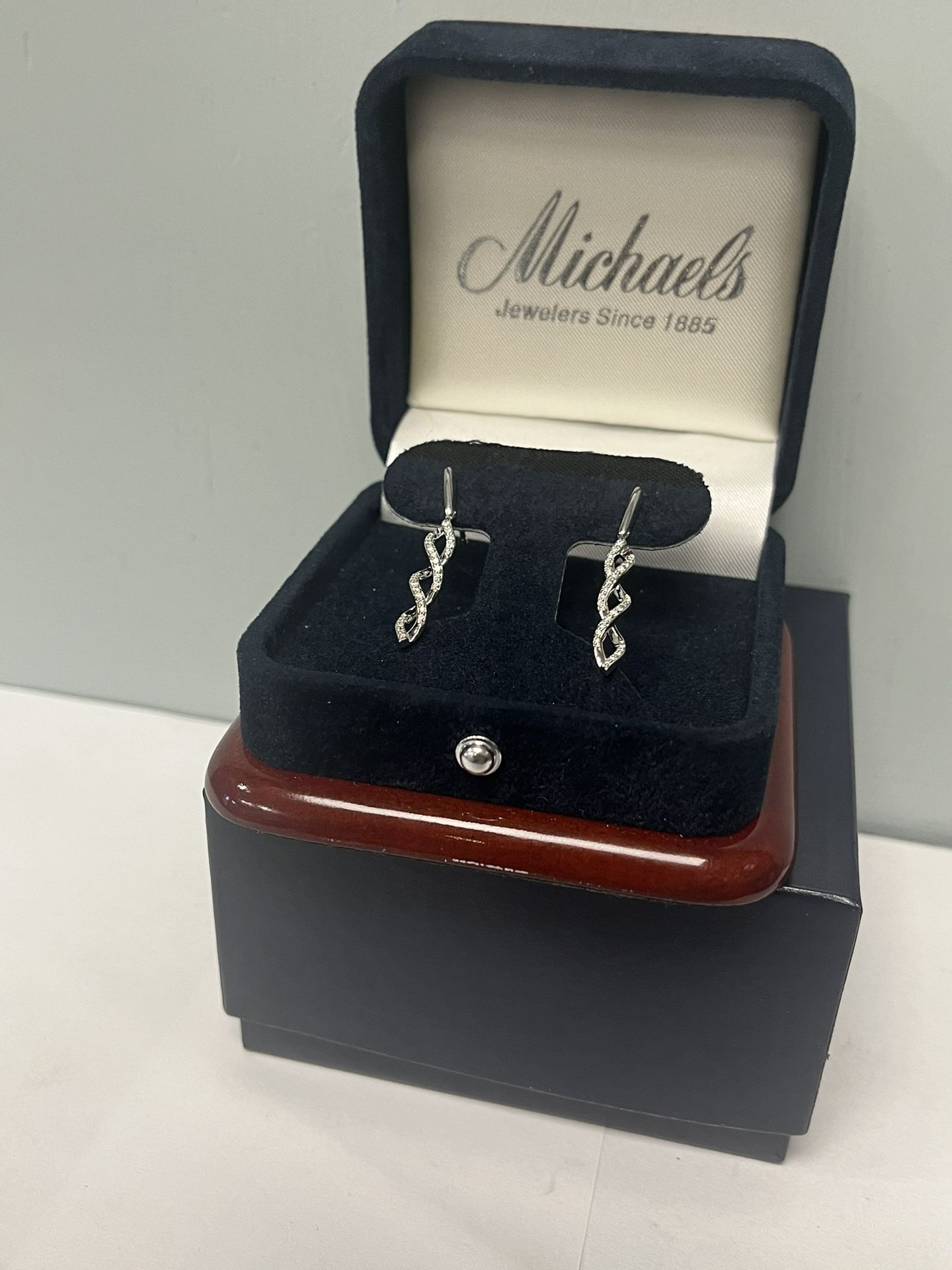 14K White Gold 1/5 Carat Diamond Twist Dangle Earrings