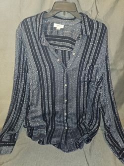 Striped Blue Long Sleeve Blouse- XL