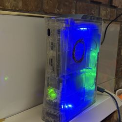 Clear Case Xbox 360 With Blue And Green LEDs