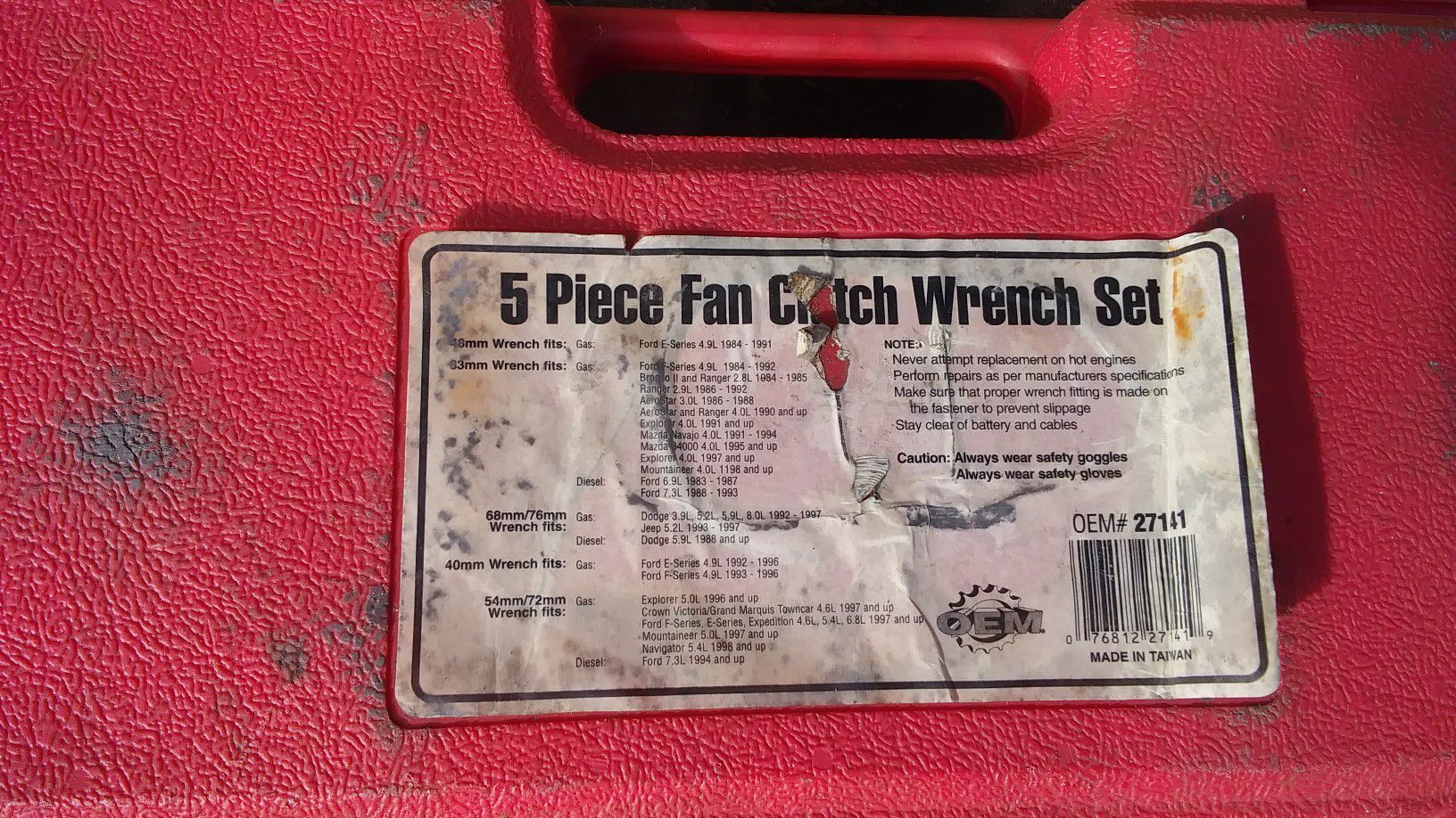 OEM 5 piece fan clutch wrench set