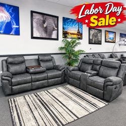 Gray Reclining Sofa and Loveseat Set