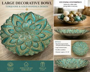 Turquoise & Gold Decorative Lotus Bowl
