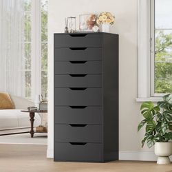 Tall Dresser for Bedroom, Combo Vertical 8 Drawer Dresser for Small Spaces, Chest of Drawers, Black