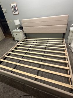 Upholstered King Size Bed Frame with Headboard