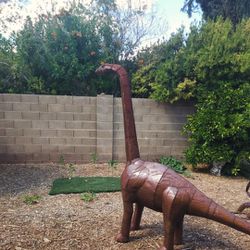 Brontosaurus Dinosaur Metal Statue, 7 Ft Tall