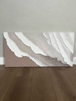 48x24 LARGE Hand Painted Neutral Beige Waves 3D Plaster Art Textured Canvas