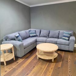 New L- Shape Left Facing Gray Upholstered Sectional Sofa