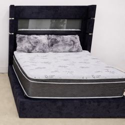 BLACK fireplace velvet bed 🛏️ FAST DELIVERY !! 🚚 