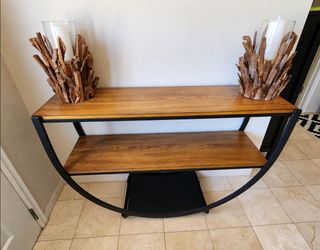 Half-Moon Console Table with Wood Shelves