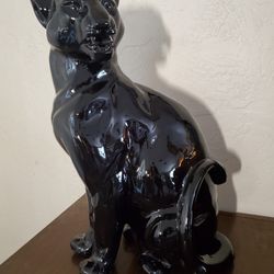 Vintage Mid-Century Modern Ceramic Black Panther Sculpture  Statue