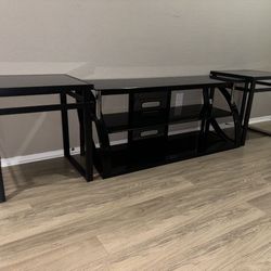 Black Glass TV Stand + Matching Nightstands (Set)