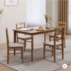 5-Piece Rectangular Brown Wood Dining Set 